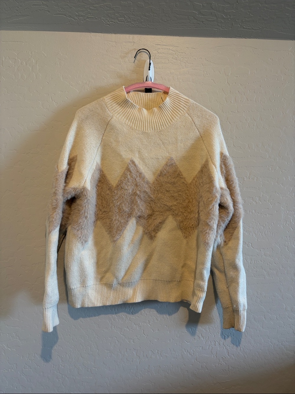 bohme Cream and Tan Diamond Crewneck Sweater